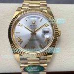 Swiss 3255 Rolex Day-Date ARF 1:1 Gain Weight Silver Roman Dial Yellow Gold Watch 